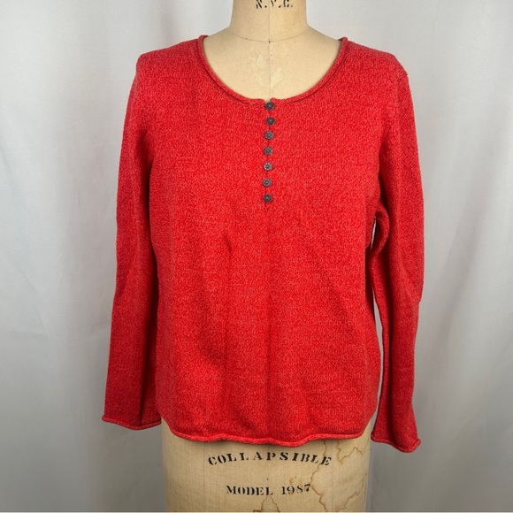 Sundance Red Orange Long Sleeve Button Cotton Silk Sweater Top Size Petite Large - Picture 3 of 10